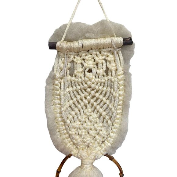 Large Macrame Owl Hanging Vintage Retro 70s Handmade Mid-Century Modern MCM - Picture 9 of 14